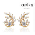 91385 Fashion Elegant CZ Diamond Leaf-Shaped 18k Gold-Plated Imitation Jewelry Earring